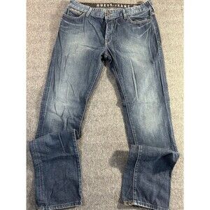 GUESS Falcon Boot Cut  Button Fly Jeans Mens 34x32 Blue Denim Low Rise Whiskered